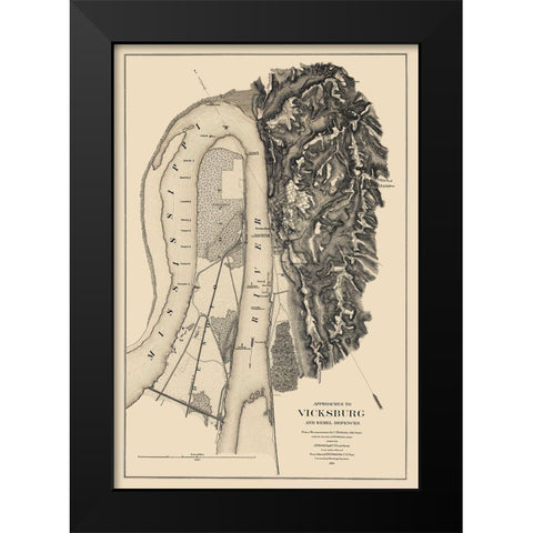 Vicksburg Approaches Rebel Defences - Bache 1863 Black Modern Wood Framed Art Print by Bache
