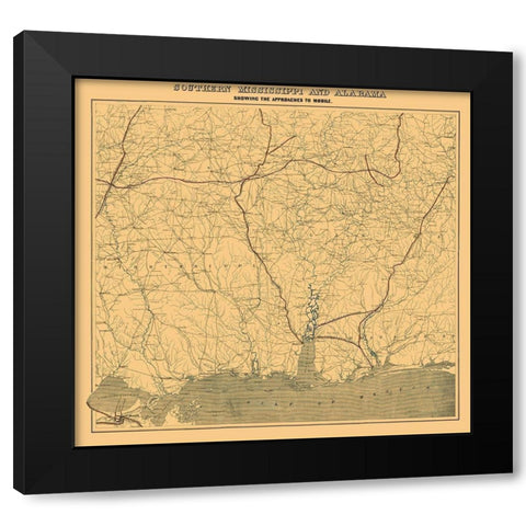 Southern Mississippi Alabama Approaches Mobile Black Modern Wood Framed Art Print with Double Matting by Bache
