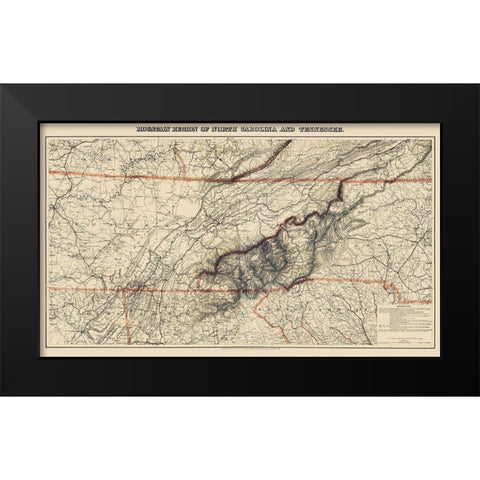 Mountain Region North Carolina Tennessee Black Modern Wood Framed Art Print by Bache