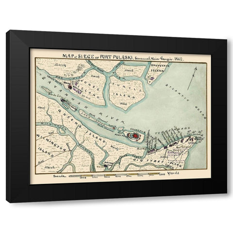 Siege Fort Pulaski Savannah River Georgia Black Modern Wood Framed Art Print with Double Matting by Sneden