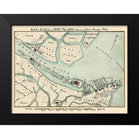 Siege Fort Pulaski Savannah River Georgia Black Modern Wood Framed Art Print by Sneden