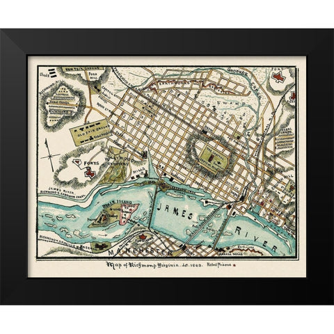Richmond Virginia - Sneden 1863 Black Modern Wood Framed Art Print by Sneden