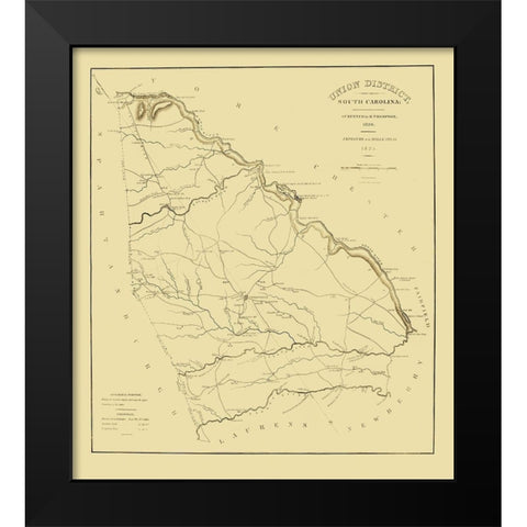 Union District South Carolina - Thompson 1825 Black Modern Wood Framed Art Print by Thompson