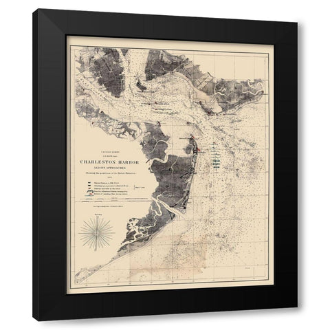 Charleston Harbor South Carolina - Bache 1863 Black Modern Wood Framed Art Print by Bache