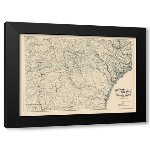 Southern Georgia South Carolina - Bache 1865 Black Modern Wood Framed Art Print with Double Matting by Bache
