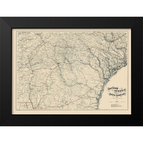 Southern Georgia South Carolina - Bache 1865 Black Modern Wood Framed Art Print by Bache