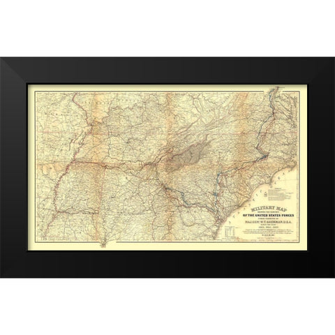 Militia of Shermans Marches - Sherman 1865 Black Modern Wood Framed Art Print by Sherman