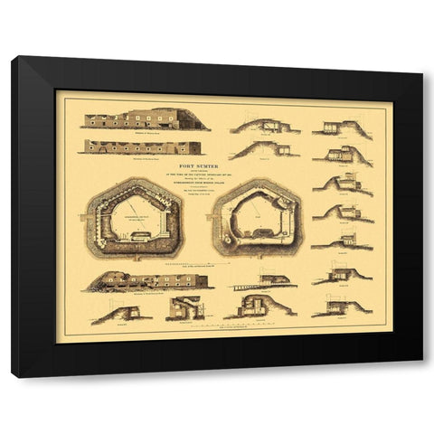 Fort Sumter at Time of Capture - Bien 1865 Black Modern Wood Framed Art Print with Double Matting by Bien