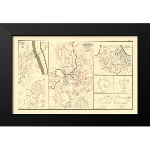 Defenses Forts Tennessee Alabama - Bien 1895 Black Modern Wood Framed Art Print by Bien