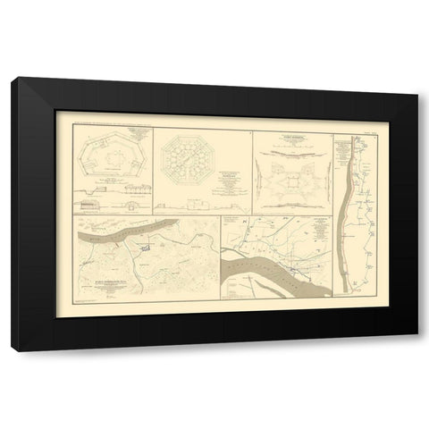 Defenses Forts Nashville Memphis Tennessee Black Modern Wood Framed Art Print with Double Matting by Bien