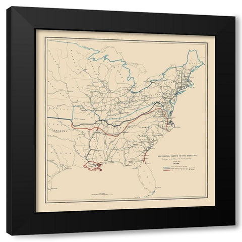 Historical Sketch of Rebellion May - Bache 1862 Black Modern Wood Framed Art Print with Double Matting by Bache