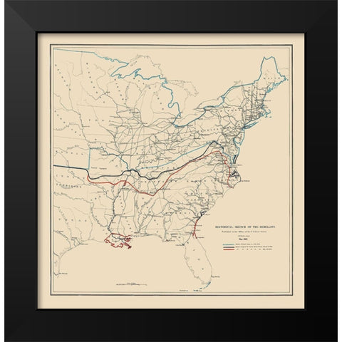 Historical Sketch of Rebellion May - Bache 1862 Black Modern Wood Framed Art Print by Bache