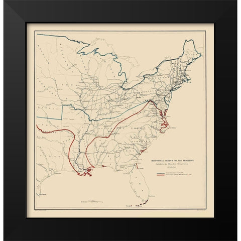 Eastern United States Rebellion - Bache 1863 Black Modern Wood Framed Art Print by Bache