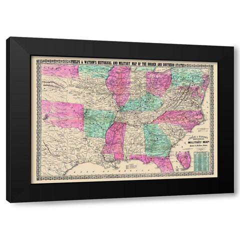 Military Border and Southern States - Phelps 1865 Black Modern Wood Framed Art Print with Double Matting by Phelps