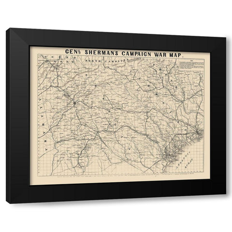 General Shermans Campaign  - Bufford 1860 Black Modern Wood Framed Art Print with Double Matting by Bufford