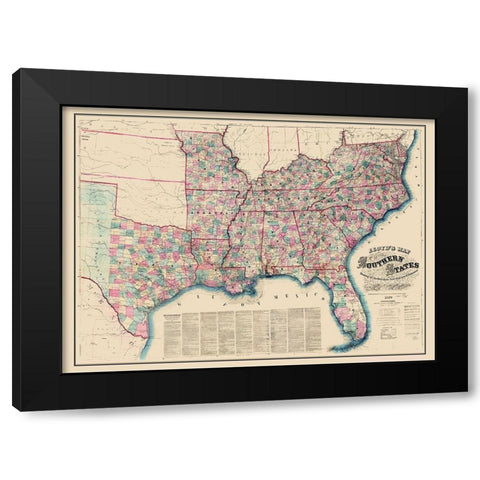Southern States Railroads Stations Distances Black Modern Wood Framed Art Print by Lloyd