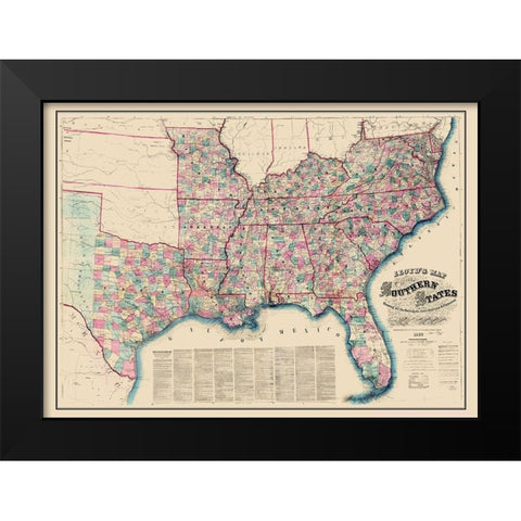 Southern States Railroads Stations Distances Black Modern Wood Framed Art Print by Lloyd