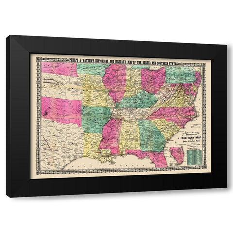 Military Border Southern States - Phelps 1863 Black Modern Wood Framed Art Print with Double Matting by Phelps