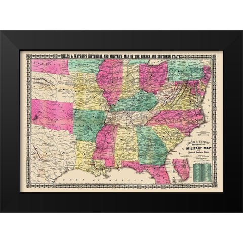 Military Border Southern States - Phelps 1863 Black Modern Wood Framed Art Print by Phelps