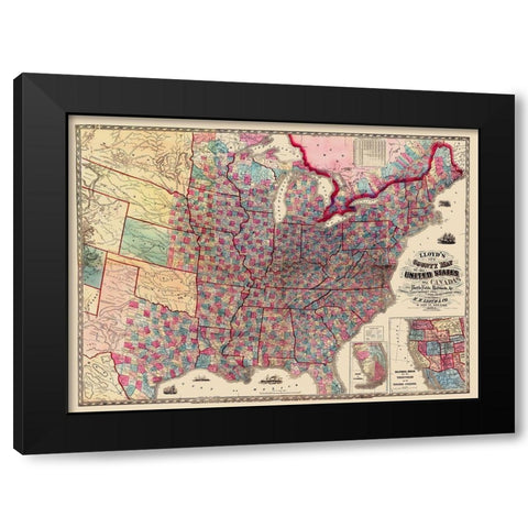 US Canada Showing Battlefields Railroads Black Modern Wood Framed Art Print by Lloyd