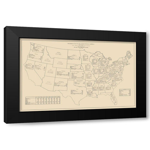 Statistical United States of America - Black 1888 Black Modern Wood Framed Art Print by Black