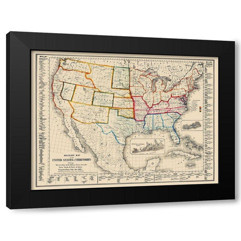 US Arsenals Military Posts Navy Yards Ports Black Modern Wood Framed Art Print by Duval