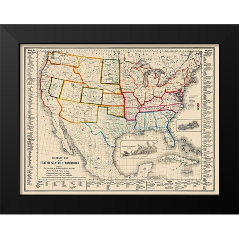 US Arsenals Military Posts Navy Yards Ports Black Modern Wood Framed Art Print by Duval