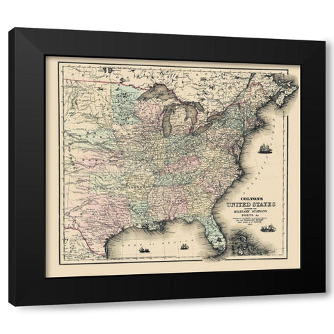 United States Military Stations Forts - Colton Black Modern Wood Framed Art Print with Double Matting by Colton