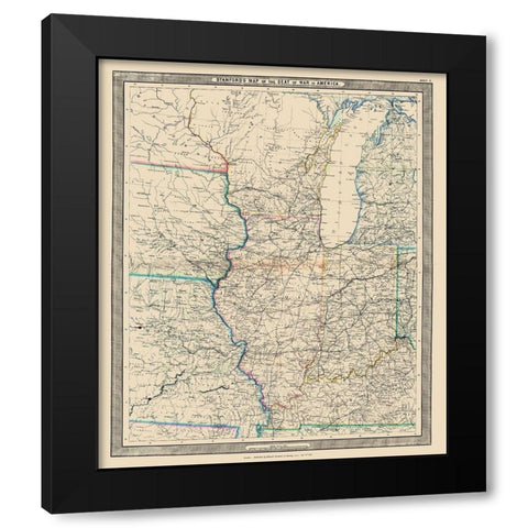 Seat of War in America - Stanford 1861 Black Modern Wood Framed Art Print by Stanford