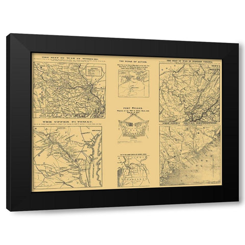 Seat of War Group 4 Views - Hall 1861 Black Modern Wood Framed Art Print by Hall