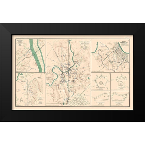 Defenses Forts 8 Views - Bien 1894 Black Modern Wood Framed Art Print by Bien