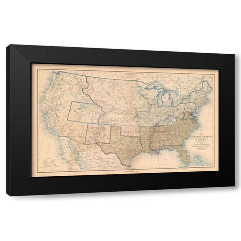 Boundaries of United States 1861 - Bien 1894 Black Modern Wood Framed Art Print by Bien