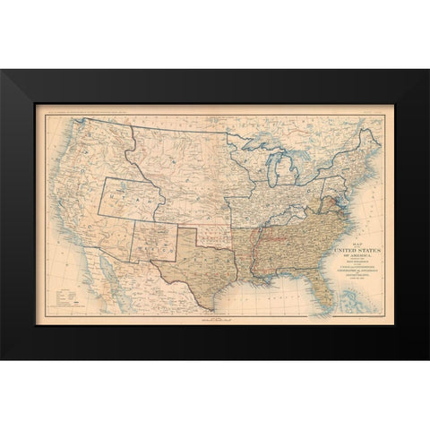 Boundaries of United States 1861 - Bien 1894 Black Modern Wood Framed Art Print by Bien