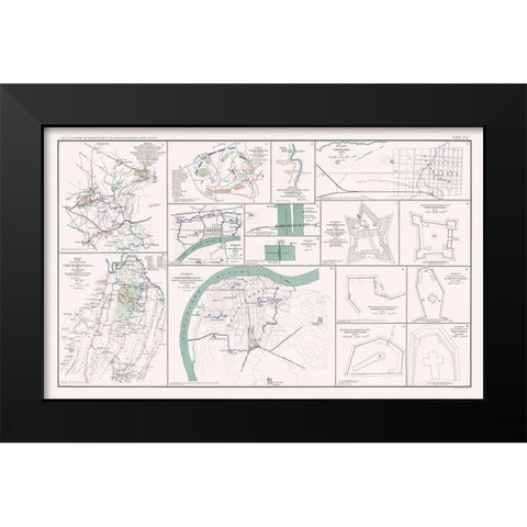 Key Forts Defenses of South - Bien 1894 Black Modern Wood Framed Art Print by Bien