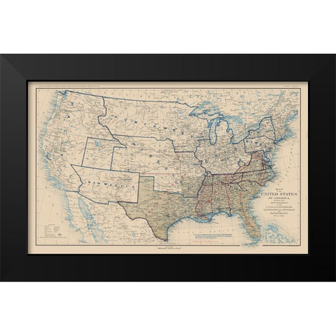 United States Union Confederation Lines 1862 Black Modern Wood Framed Art Print by Bien