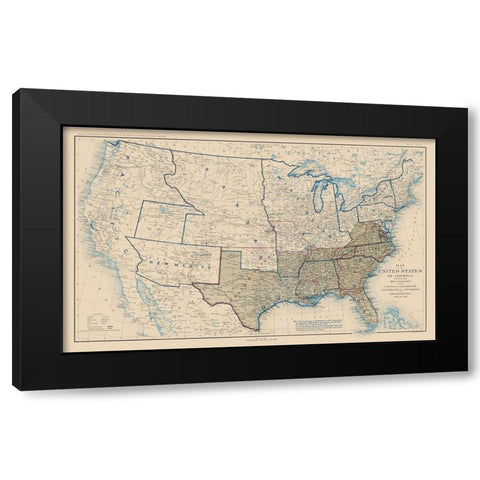 United States Confederation Lines 1862 - Bien 1894 Black Modern Wood Framed Art Print with Double Matting by Bien