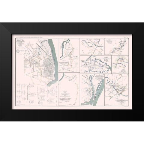 Rebel Defenses 9 Views Alabama Virginia Tennessee Black Modern Wood Framed Art Print by Bien