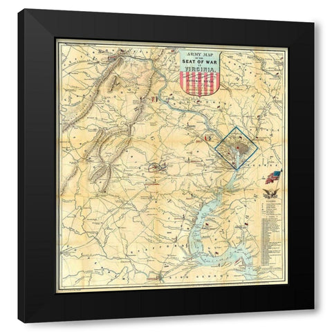 Army Seat of War In Virginia - Disturnell 1861 Black Modern Wood Framed Art Print by Disturnell