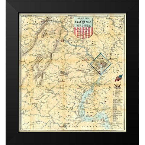 Army Seat of War In Virginia - Disturnell 1861 Black Modern Wood Framed Art Print by Disturnell