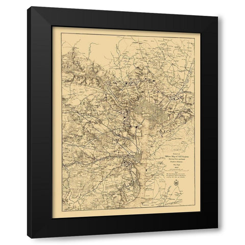 Civil War Virginia Forts Roads - US War Dept 1865 Black Modern Wood Framed Art Print with Double Matting by USWD