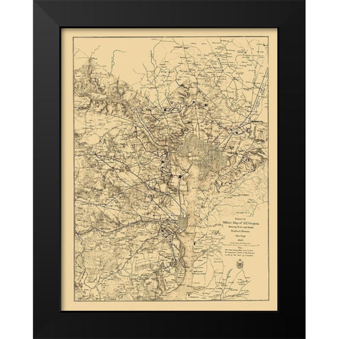 Civil War Virginia Forts Roads - US War Dept 1865 Black Modern Wood Framed Art Print by USWD