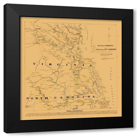 Virginia North Carolina - Cram 1860 Black Modern Wood Framed Art Print by Cram