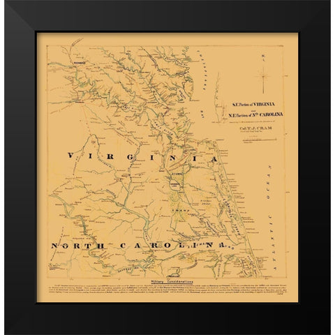 Virginia North Carolina - Cram 1860 Black Modern Wood Framed Art Print by Cram