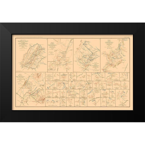 Battle Plans of Virginia - Hotchkiss 1894 Black Modern Wood Framed Art Print by Hotchkiss