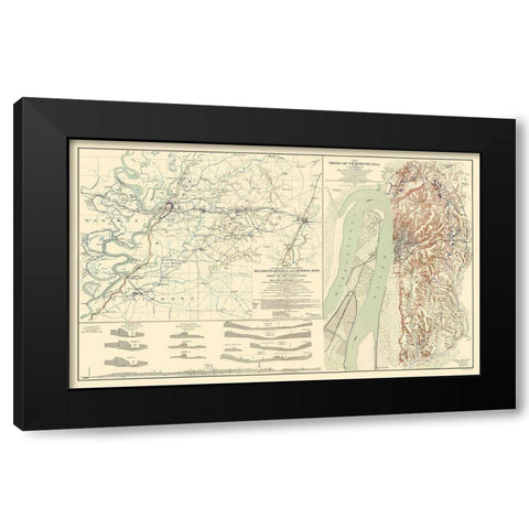 Seige of Vicksburg Mississippi 2 Views - Bien 1863 Black Modern Wood Framed Art Print with Double Matting by Bien