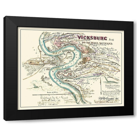 Vicksburg Mississippi Rebel Batteries Black Modern Wood Framed Art Print by Sherman