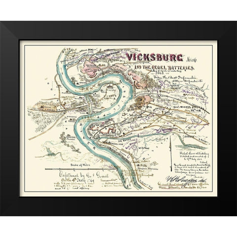 Vicksburg Mississippi Rebel Batteries Black Modern Wood Framed Art Print by Sherman