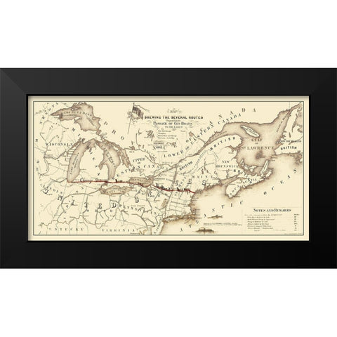 Gunboat Routes United States Canada - Sweet 1862 Black Modern Wood Framed Art Print by Sweet