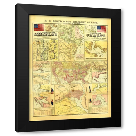 Military Campaign Charts of United States Black Modern Wood Framed Art Print by Lloyd