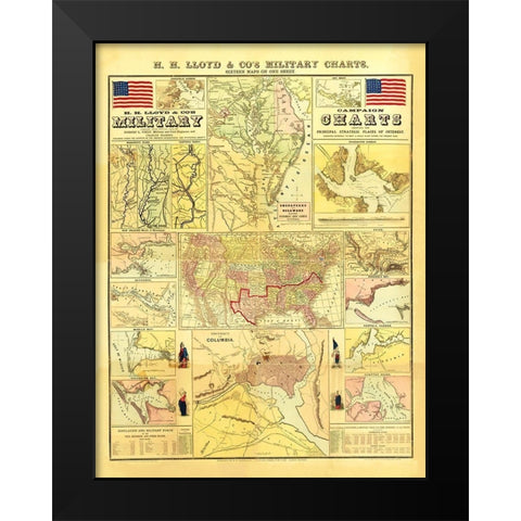 Military Campaign Charts of United States Black Modern Wood Framed Art Print by Lloyd